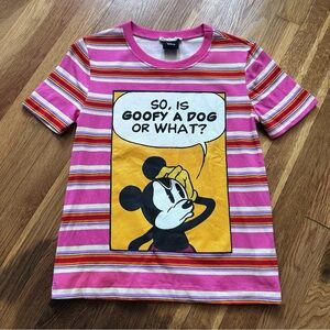 Women's Zara Pink Striped Disney Mickey Mouse Graphic Tee Size Small